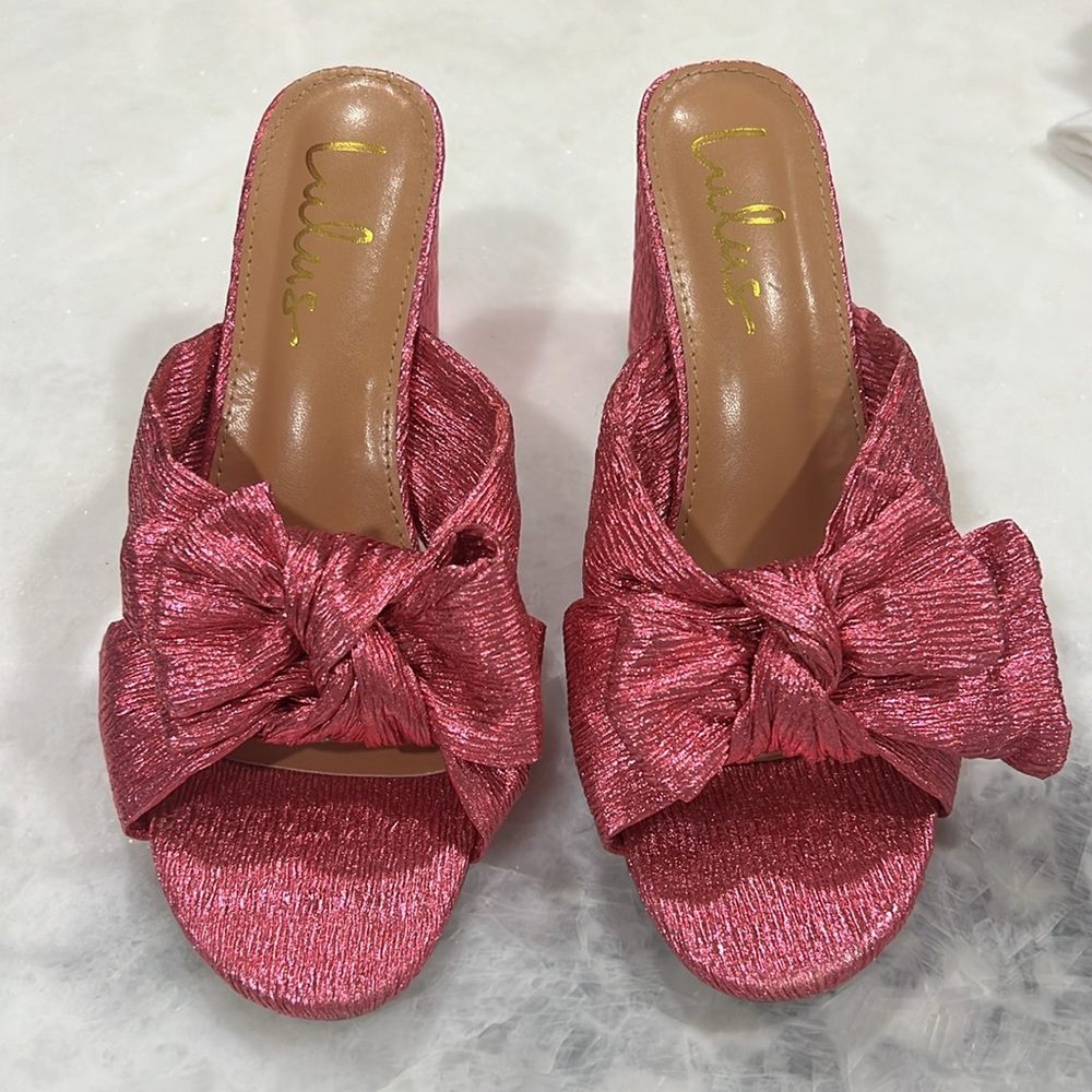 Lulu's Pink Textured Knot Block Heel Mules - Picture 2 of 3